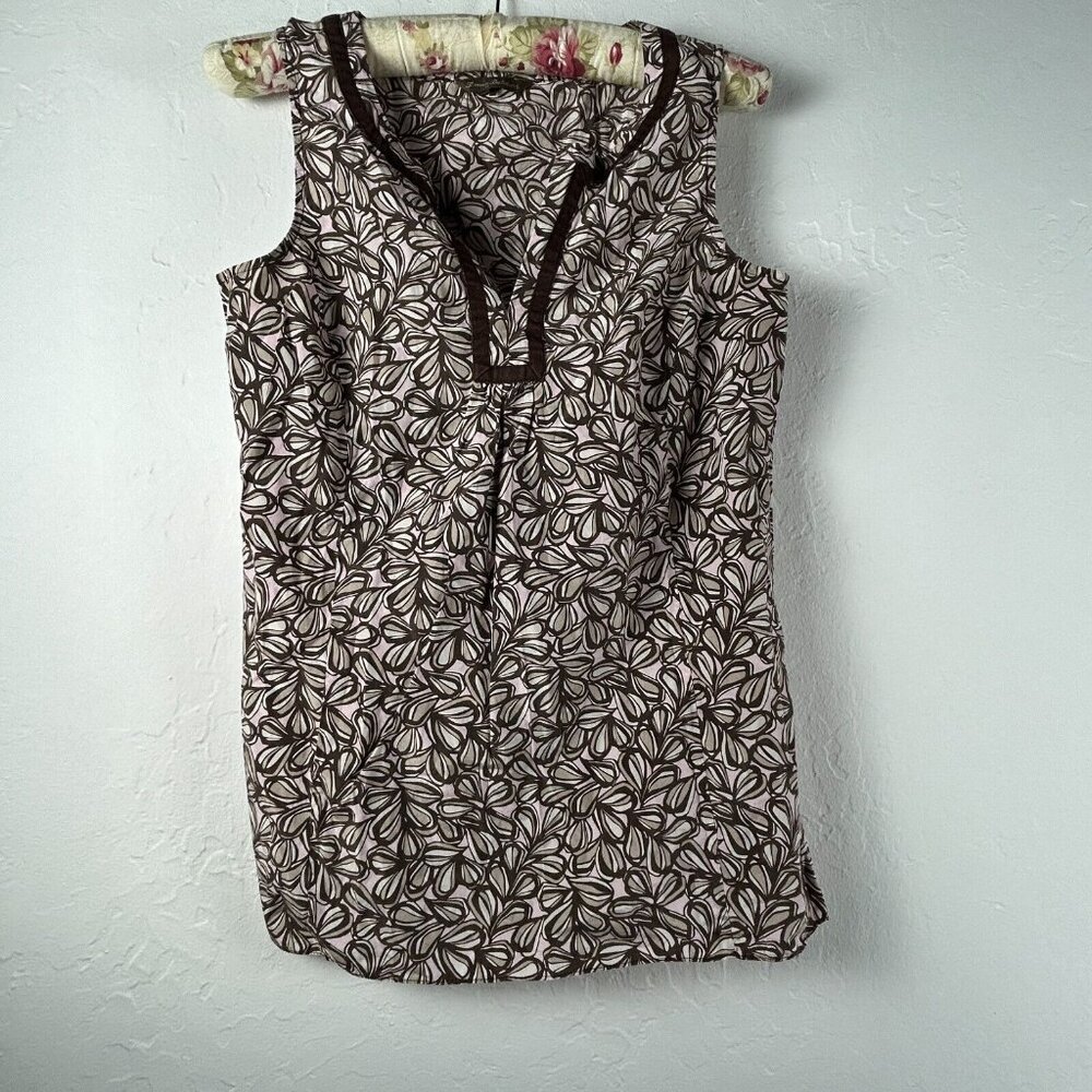 Tommy Bahama Women Brown Split Neck Silk Blend Floral Sleeveless Blouse Top